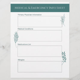 Membrete Medical & Emergency Info Sheet