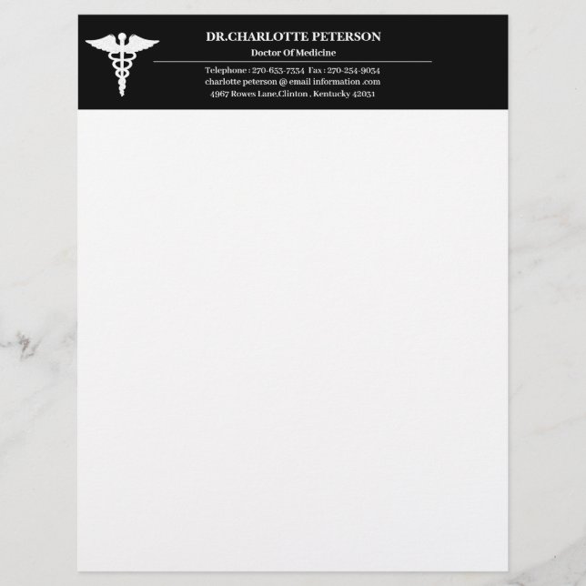 Membrete Médico Simple De Blanco Y Negro  (Anverso)