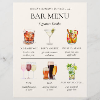 Membrete Menú de Bar con Acuarela