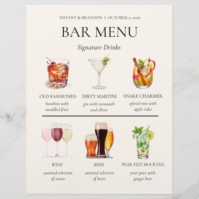 Membrete Menú de Bar con Acuarela (Anverso)