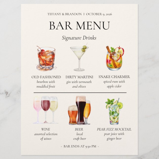 Membrete Menú de bar de acuarela (Anverso)