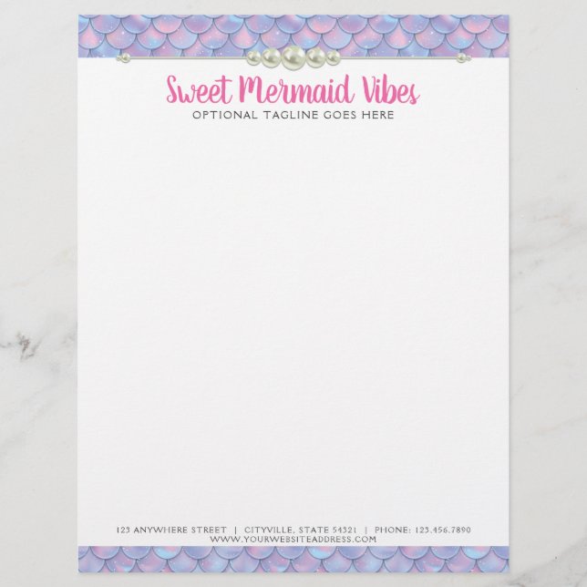 Membrete Mermaid Tail Scale & Pearl Pastel Sparkle Boutique (Anverso)