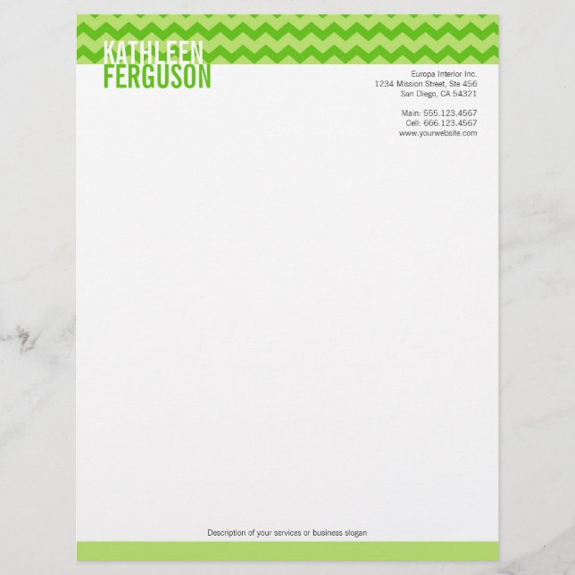 Membrete Moda chevron patrón menta verde dos tonos elegante (Anverso)