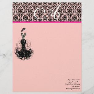 Membrete Moda Diva Raspberry rosa Monograma Damasco 2
