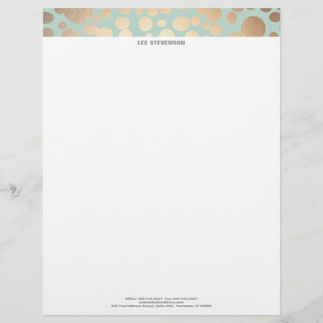 Membrete Moda Faux Gold Leaf Circle Pattern y Turquoise (Anverso)