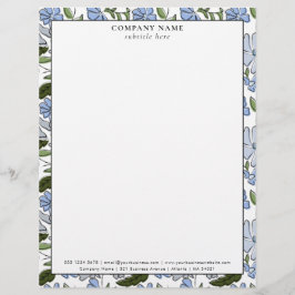 Membrete Modern Blue Floral Pattern Company Name Details