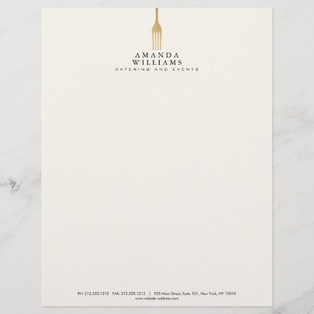 Membrete Modern Faux Gold Fork Catering Logo Ivory (Anverso)
