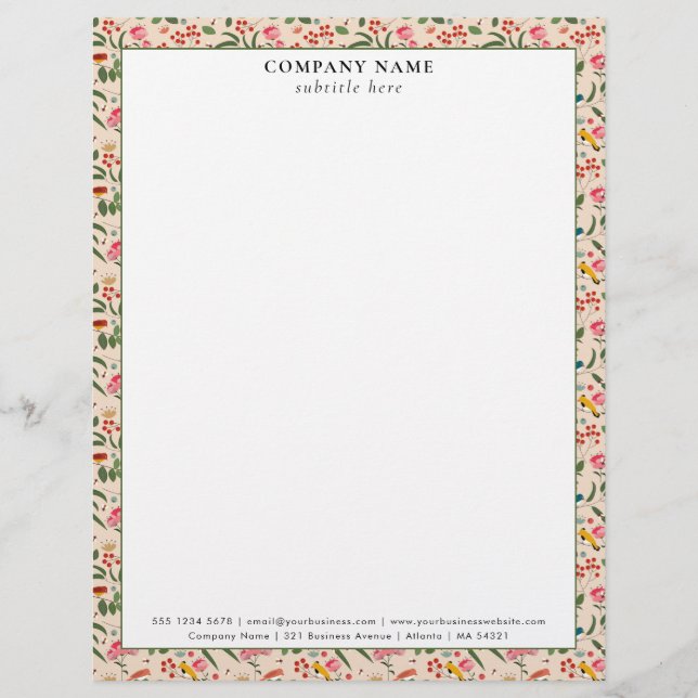 Membrete Modern Floral Garden Pattern Company Name Details (Anverso)