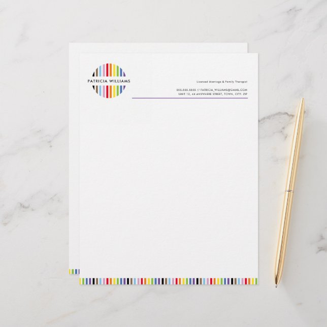 Membrete MODERN MINIMAL stripe logo rainbow pride LGBTQ (Anverso/Reverso In Situ)