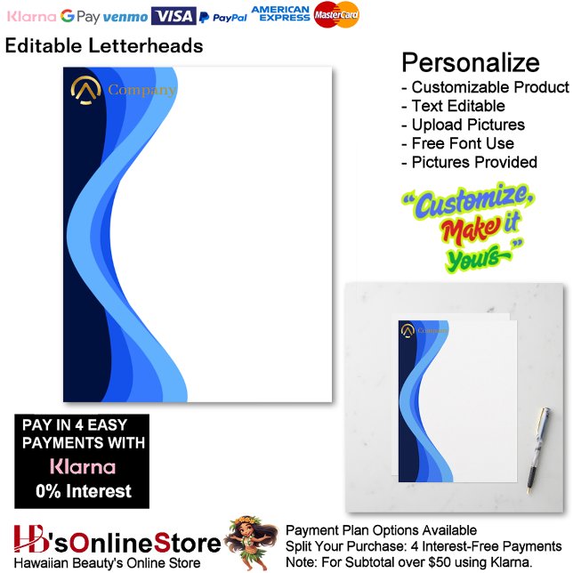 Membrete Modern Minimalist Company Blue White Business (Modern Minimalist Company Blue White Business Letterhead.)