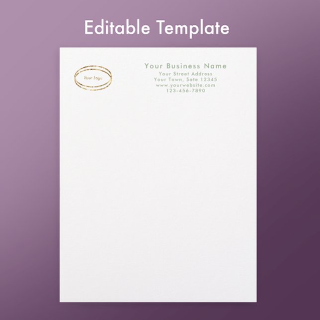 Membrete Modern Minimalist Sage Green Custom Business Logo (Personalize this sage green letterhead template. Add your business logo and custom modern script.
)