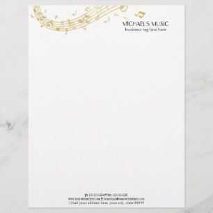 Membrete Modern Musical Business Branding Gold Music Notes