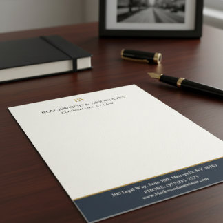 Membrete Modern Navy Gold Law Firm Monogram Letterhead