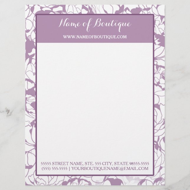 Membrete Modern Purple Floral Girly Beautique (Anverso)