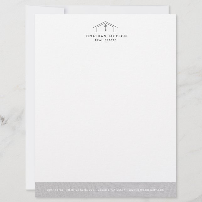 Membrete Modern Realtor Letterhead Gray Faux Linen Edge (Anverso)