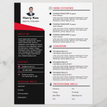Modern Resume Template Personalizable Photo RED CV