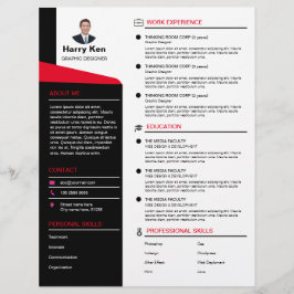 Membrete Modern Resume Template Personalizable Photo RED CV