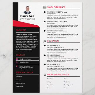 Membrete Modern Resume Template Personalizable Photo RED CV