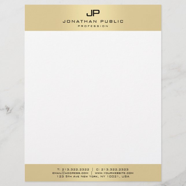 Membrete Modern Simple Elegant Monogram Gold And White (Anverso)