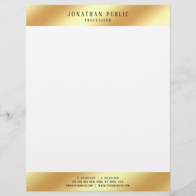 Membrete Moderna Plantilla Elegante De Oro Y Blanco (Anverso)