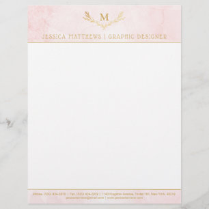 Membrete Moderna Wreath de monograma rosa y Relieve metaliz