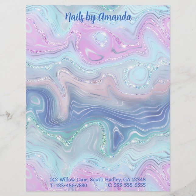 Membrete Moderna y elegante acuarela Swirls y Purpurina (Anverso)