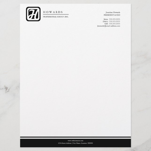 Membrete Moderno Monograma Profesional Gris Negro (Anverso)