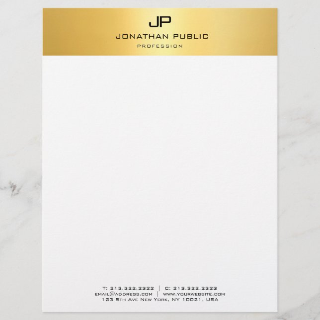 Membrete Moderno Monogramado Simple Template Gold White (Anverso)