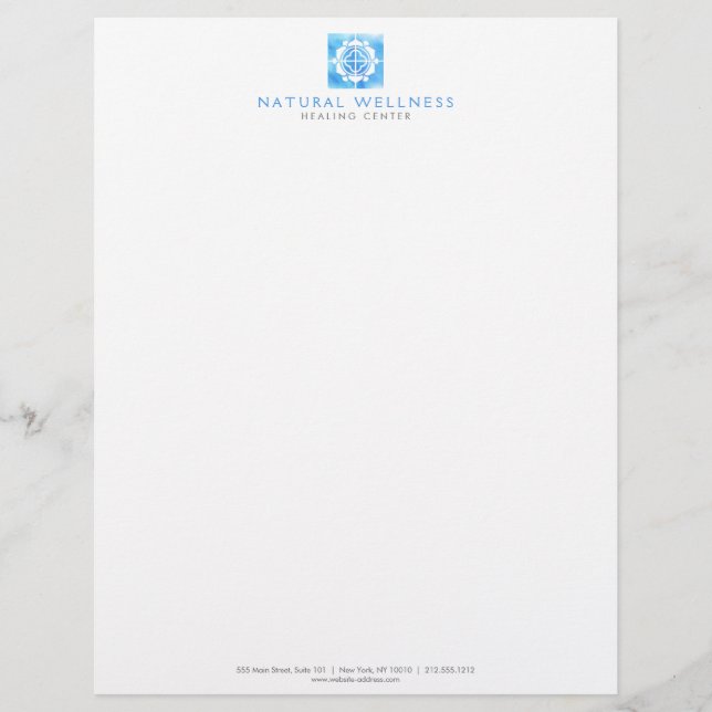 Membrete Moderno Resumen Azul Floral Logotipo Wellness (Anverso)