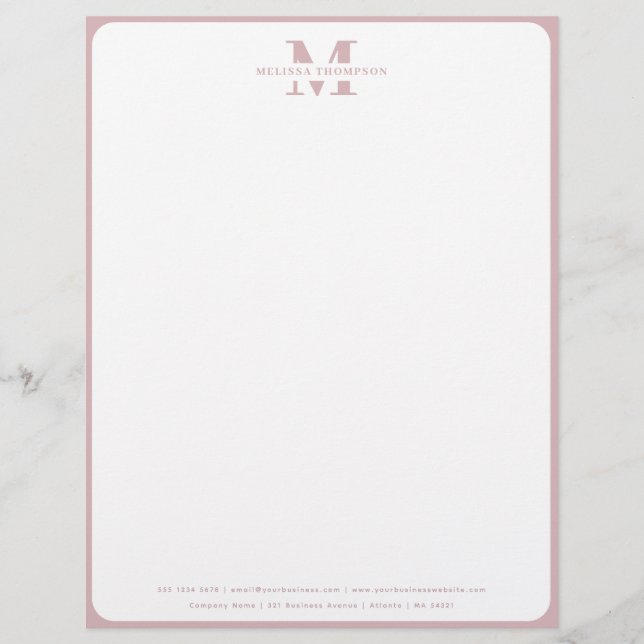 Membrete Moderno Rubor Dusty Pink Monogramado (Anverso)
