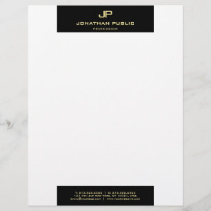 Membrete Moderno y elegante Monograma blanco dorado simple