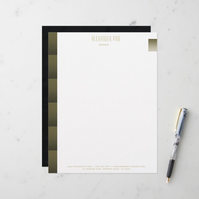 Membrete Moderno y elegante profesional del oro negro simpl (Anverso/Reverso In Situ)