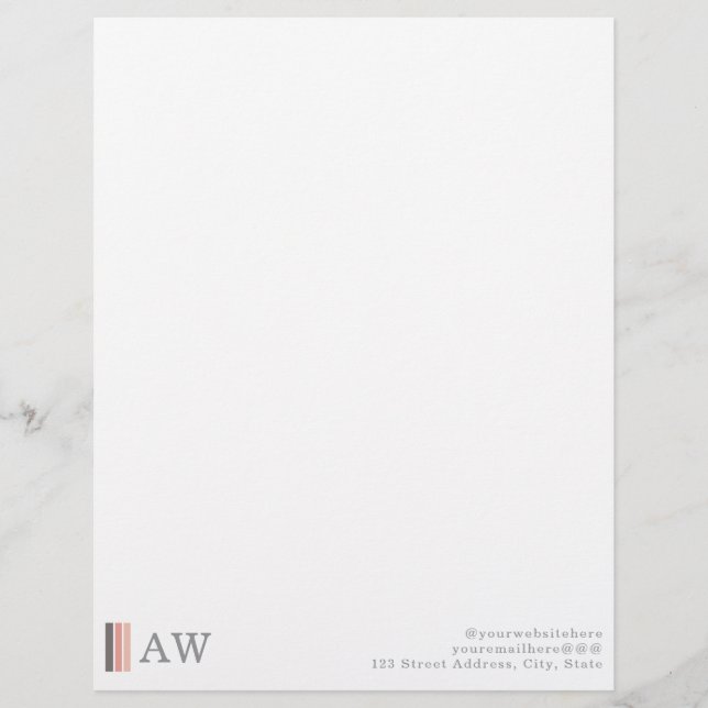 Membrete Monogram Minimalist Modern Pink, Grey & Rose Sand (Anverso)