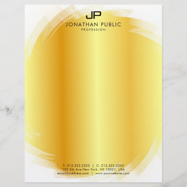 Membrete Monograma blanco dorado Plantilla simple moderna (Anverso)
