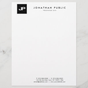 Membrete Monograma blanco negro simple plantilla moderna