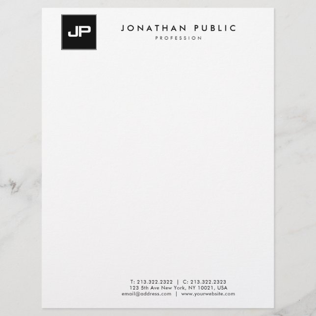 Membrete Monograma blanco negro simple plantilla moderna (Anverso)