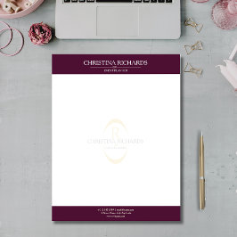 Membrete Monograma Burgundy Modern Elegant Business