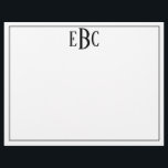 Membrete Monograma clásico moderno negro y blanco con Attri<br><div class="desc">Bloc de notas clásico moderno en blanco y negro</div>