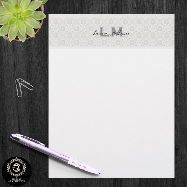 Membrete Monograma de baldosas españolas clásicas (Classic Spanish Tile Monogram Branding Letterhead)