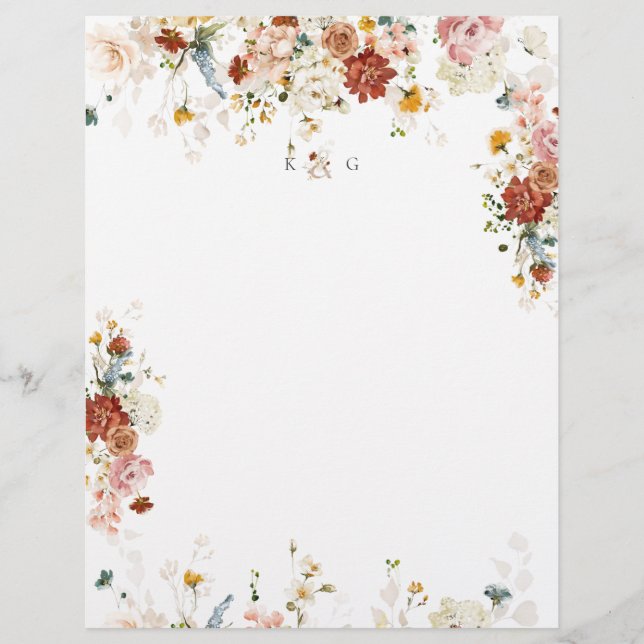 Membrete Monograma de flores de jardín de Boho de PixDezine (Anverso)