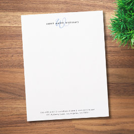 Membrete Monograma de letra script azul claro moderno