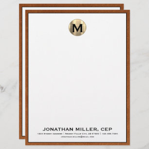 Membrete Monograma de oro cepillado personalizado con membr