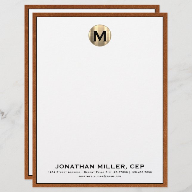 Membrete Monograma de oro cepillado personalizado con membr (Anverso / Reverso)
