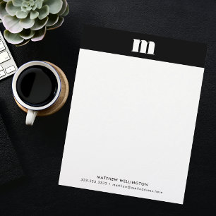 Membrete Monograma de Personalizado blanco negro sólido mín