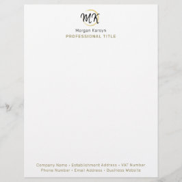 Membrete Monograma de plantilla elegante de oro blanco simp