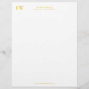 Membrete Monograma elegante amarillo dorado simple