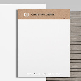Membrete Monograma Elegante Kraft Blanco Minimalista Modern