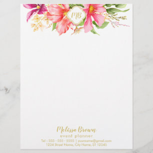 Membrete Monograma Flores de cosecha Pinta Pinta Letterhead