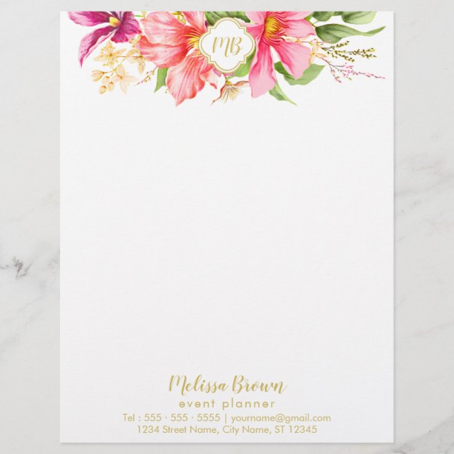 Membrete Monograma Flores de cosecha Pinta Pinta Letterhead (Anverso)