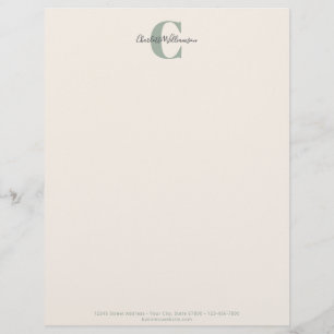 Membrete Monograma minimalista en verde sage Escritura eleg